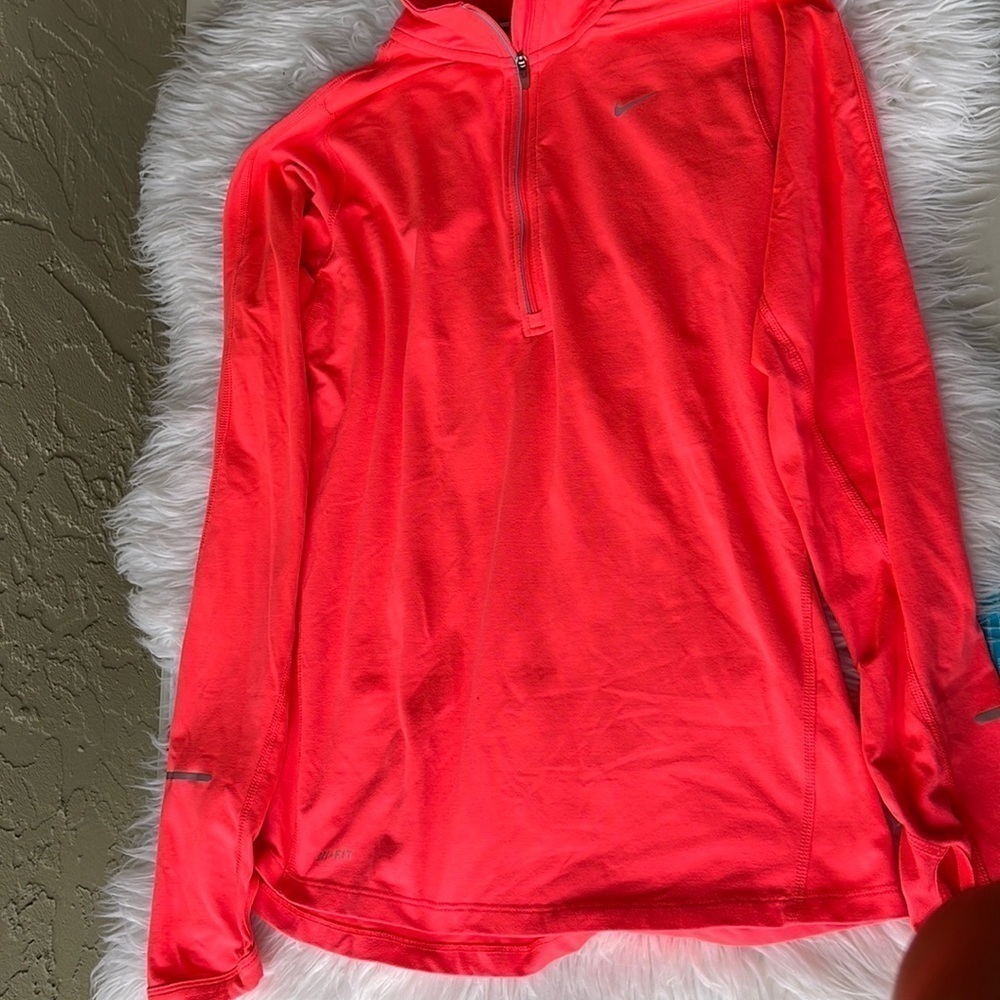 Nike Dri-Fit Running women 3/4 zip jacket, bright coral , thumb holes,Size S